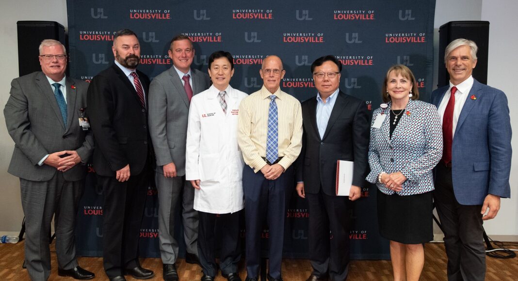 UofL researchers announced $6.1 million funding to expand understanding of immune dysregulation. Left to right: Jeffrey Bumpous, Jason Smith, Sean Clifford, Jiapeng Huang, Kenneth McLeish, Jun Yan, Toni Ganzel and Kevin Gardner