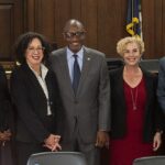 L to R, Joe Dunman, Angela Curry, Enid Trucios-Haynes, Cedric Merlin Powell, Melanie Jacobs, Frederick Lawrence and Kim Schatzel.