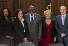 L to R, Joe Dunman, Angela Curry, Enid Trucios-Haynes, Cedric Merlin Powell, Melanie Jacobs, Frederick Lawrence and Kim Schatzel.