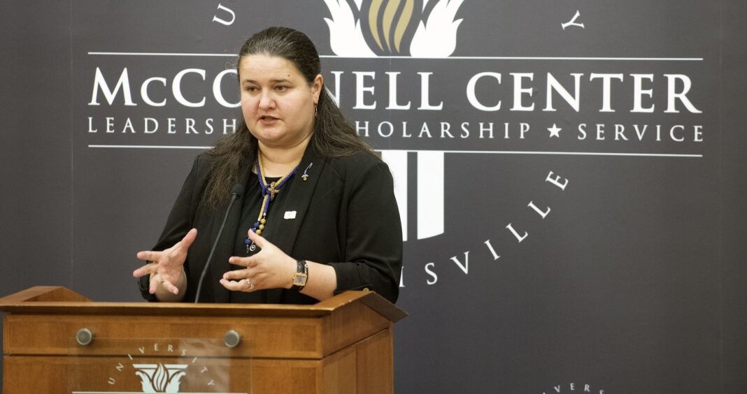 Oksana Markarova, Ukraine's ambassador to the United States, speaks at the McConnell Center Oct. 30, 2023.