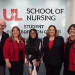 Interim Provost Gerry Bradley, HRSA grant principal investigator Heather Mitchell, scholarship recipient Quinesia James, HRSA grant principal investigator Sara Robertson, School of Nursing Interim Dean Mary DeLetter