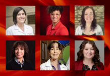 UofL celebrates Women's History Month 2024 by highlighting a few women at UofL who are pillars in STEM. Pictured: Top row L to R: Dawn Caster, Hunter Hayden and Christine Burgan. Bottom row L to R: Olfa Nasraoui, Gretel Monreal and Cheri Levinson