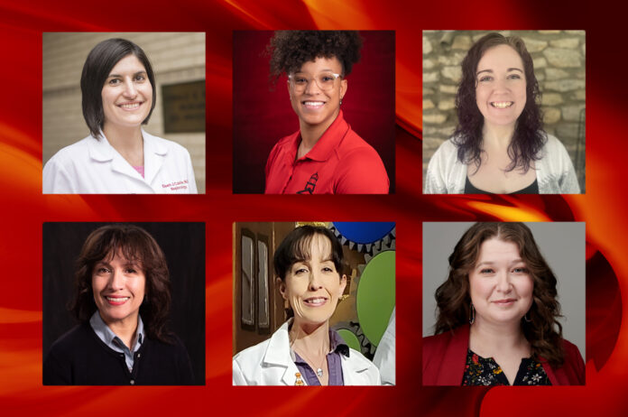 UofL celebrates Women's History Month 2024 by highlighting a few women at UofL who are pillars in STEM. Pictured: Top row L to R: Dawn Caster, Hunter Hayden and Christine Burgan. Bottom row L to R: Olfa Nasraoui, Gretel Monreal and Cheri Levinson