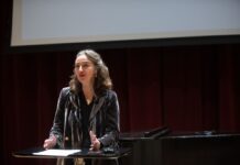 Aleksandra Vrebalov, the 2024 Grawemeyer Award winner in Music Composition, spoke at the School of Music on April 11.