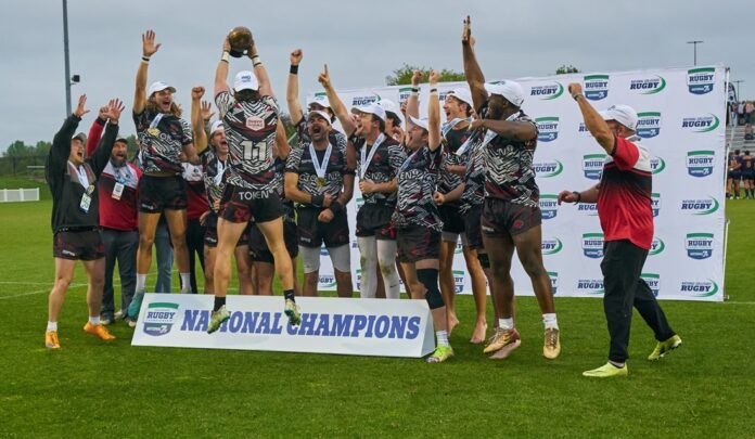 UofL Rugby Club celebrates their victory win.