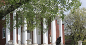 A 1903 cast of “The Thinker” by Auguste Rodin has been a campus landmark at the University of Louisville since 1949. (UofL Photo)