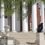 A 1903 cast of “The Thinker” by Auguste Rodin has been a campus landmark at the University of Louisville since 1949. (UofL Photo)