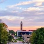 Sunrise over UofL's Belknap Campus.