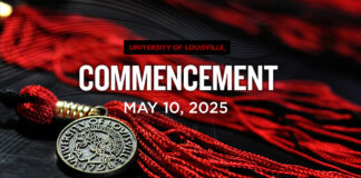 A UofL tassell. Graphic reads: "Commencement May 10, 2025"