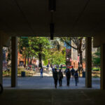 Students walk across campus