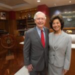Senator Mitch McConnell and Secretary Elaine L. Chao in the study of the McConnell Chao Archives.