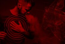 Illustration of man clutching his chest next to a graphic of a human heart.