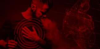 Illustration of man clutching his chest next to a graphic of a human heart.