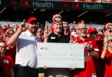 Individuals holding a large check