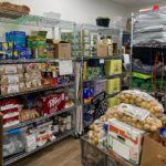 The shelves in the Cardinal Cupboard, a free food pantry on campus for all students, faculty, and staff.