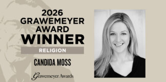 Announcement of Candida Moss as winner of the 2026 Grawemeyer Award in Religion.