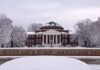 UofL Trustees approve affiliation with UofL Health, Clubhouse Apartment renovations Grawemeyer Hall in the snow.