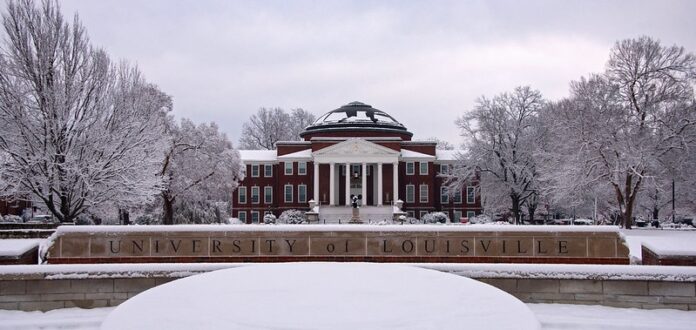 Grawemeyer Hall with snow cropped Grawemeyer Hall in the snow.