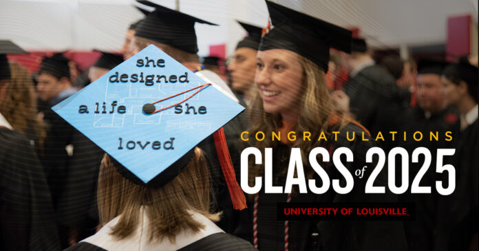 commencement 2025 Graduates in black caps and gowns.