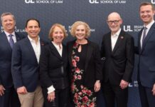 A group of UofL and business leaders at the Mary Byron Center press conference