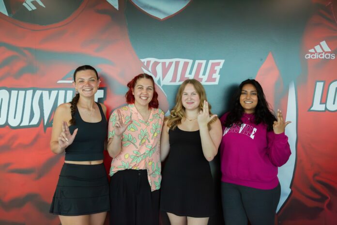 Academic Tutor-08_reduced UofL athletic tutors Abby Breeze, Kayla Martinez, Sam Mazzaro and Leena Adapa.