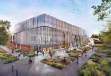 Rendering of modern research building