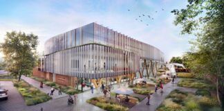 Rendering of modern research building