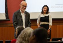 President Bradley and Provost Cardarelli talk with the audience at the Aug. 26 Town Hall.