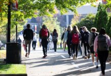 Students walking across Belknap Campus.