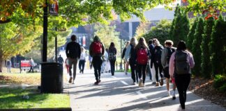 Students walking across Belknap Campus.